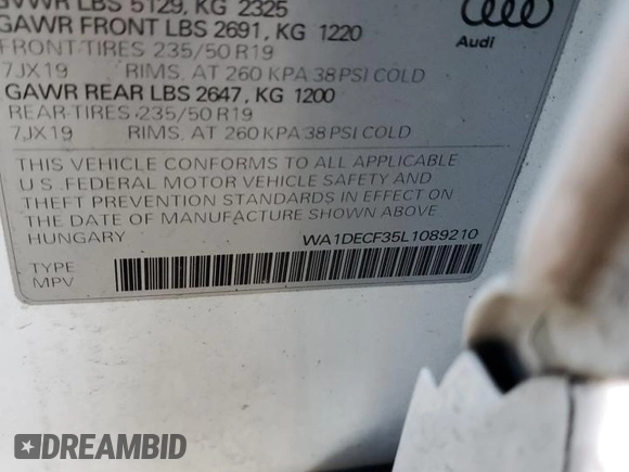 2020 Audi Q3 S line Premium with VIN WA1DECF35L1089210, listed as a Copart auction lot 71186432 with 25,695 mi miles. Bid and sale history available at carsss.com. Image 15.