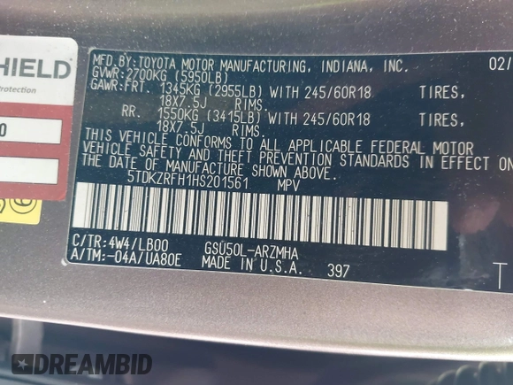 2017 Toyota Highlander XLE with VIN 5TDKZRFH1HS201561, listed as a IAAI auction lot 41841439 with 110,644 mi miles and . Bid and sale history available at DreamBid. Image 9.