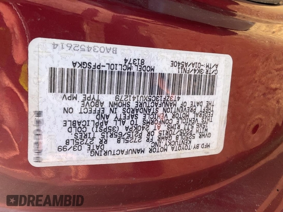 1999 Toyota Sienna LE with VIN 4T3ZF13C5XU141279, listed as a Copart auction lot 64366315 with 218,223 mi miles and Clean title. Bid and sale history available at DreamBid. Image 10.