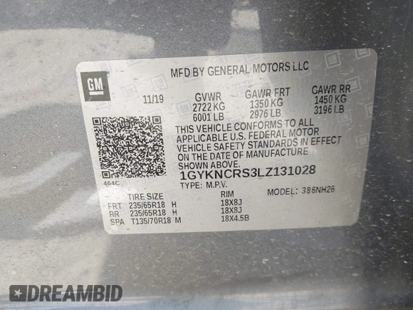 2020 Cadillac XT5 Premium Luxury FWD with VIN 1GYKNCRS3LZ131028, listed as a IAAI auction lot 42232140 with Not provided miles and . Bid and sale history available at DreamBid. Image 9.