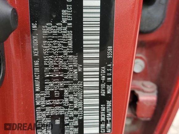2010 Toyota Venza z VIN 4T3ZA3BB7AU027262, wystawiony jako Copart lot #58334785 z przebiegiem 153 002 mil mil oraz Szkoda całkowita • Salvage title. Historia ofert i sprzedaży dostępna na DreamBid. Obrazek 13.