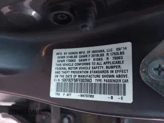 2015 Honda Civic Sedan LX with VIN 19XFB2F58FE002663, listed as a IAAI auction lot 41795876 with 103,662 mi miles. Bid and sale history available at carsss.com. Image 9.