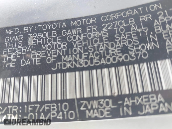 2010 Toyota Prius II z VIN JTDKN3DU5A0090370, wystawiony jako IAAI lot #40672820 z przebiegiem 212 687 mil mil oraz . Historia ofert i sprzedaży dostępna na DreamBid. Obrazek 9.
