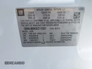 2014 Chevrolet Equinox LT with VIN 1GNALBEK5EZ112031, listed as a IAAI auction lot 42131686 with 158,942 mi miles. Bid and sale history available at carsss.com. Image 9.