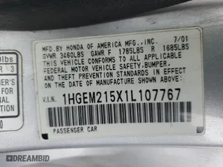 2001 Honda Civic LX with VIN 1HGEM215X1L107767, listed as a Copart auction lot 53403005 with 212,274 mi miles and Salvage Title. Bid and sale history available at carsss.com. Image 15.