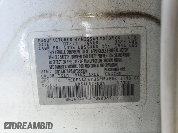 2017 Nissan Sentra S with VIN 3N1AB7AP6HY368397, listed as a Copart auction lot 52300305 with 96,647 mi miles and Salvage Title. Bid and sale history available at carsss.com. Image 12.
