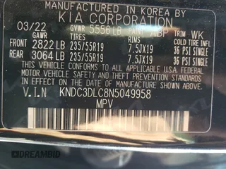 2022 Kia EV6 Wind with VIN KNDC3DLC8N5049958, listed as a Copart auction lot 74338974 with 43,235 mi miles and Salvage Title. Bid and sale history available at carsss.com. Image 13.