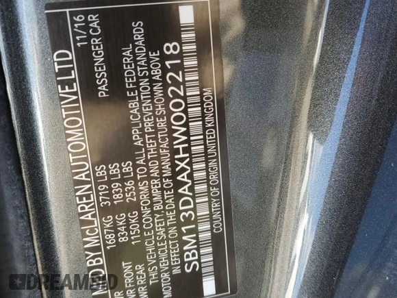 2017 McLaren 570S z VIN SBM13DAAXHW002218, wystawiony jako Copart lot #41875174 z przebiegiem 27 857 mil mil oraz . Historia ofert i sprzedaży dostępna na DreamBid. Obrazek 13.