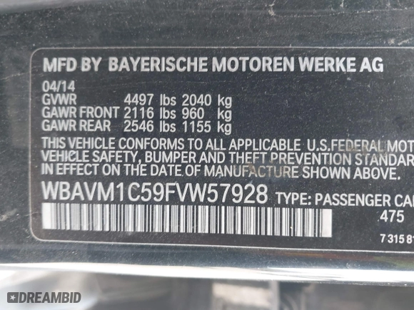 2015 BMW X1 sDrive28i with VIN WBAVM1C59FVW57928, listed as a IAAI auction lot 42056452 with 115,411 mi miles. Bid and sale history available at carsss.com. Image 9.