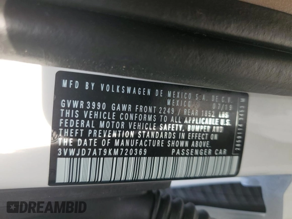 2019 Volkswagen Beetle SE with VIN 3VWJD7AT9KM720369, listed as a Copart auction lot 43407005 with Not provided miles and Salvage title. Bid and sale history available at DreamBid. Image 15.