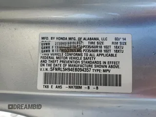 2014 Honda Odyssey Touring with VIN 5FNRL5H94EB094357, listed as a Copart auction lot 53930635 with 210,448 mi miles and Salvage Title. Bid and sale history available at carsss.com. Image 13.