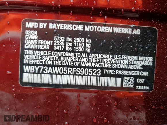 2024 BMW i4 eDrive40 z VIN WBY73AW05RFS90523, wystawiony jako Copart lot #49114805 z przebiegiem 12 323 mil mil oraz Szkoda całkowita • Salvage title. Historia ofert i sprzedaży dostępna na DreamBid. Obrazek 13.