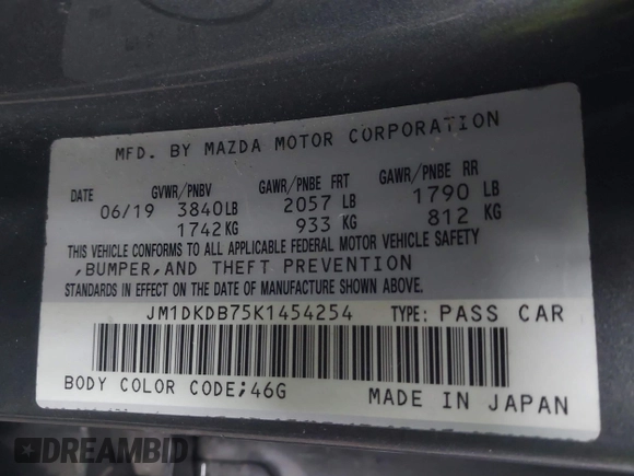 2019 Mazda CX-3 Sport with VIN JM1DKDB75K1454254, listed as a IAAI auction lot 41792073 with 143,021 mi miles. Bid and sale history available at carsss.com. Image 9.