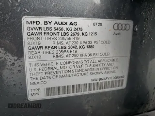 2020 Audi Q5 Premium Plus with VIN WA1BNAFY1L2096060, listed as a Copart auction lot 36962283 with 13,084 mi miles. Bid and sale history available at carsss.com. Image 16.