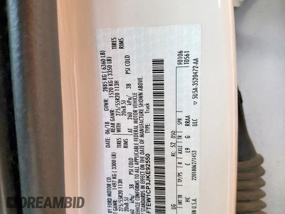 2018 Ford F-150 XL с VIN 1FTEW1CP3JKE92550, выставлен на аукционе Copart как лот 61053375 с пробегом 158 234 миль миль и Чистый • Clean title. История ставок и продаж доступна на DreamBid. Изображение 12.