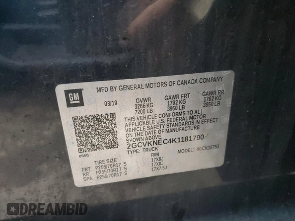 2019 Chevrolet Silverado 1500 Work Truck with VIN 2GCVKNEC4K1181790, listed as a Copart auction lot 44735035 with 108,584 mi miles and Salvage Title. Bid and sale history available at DreamBid. Image 13.