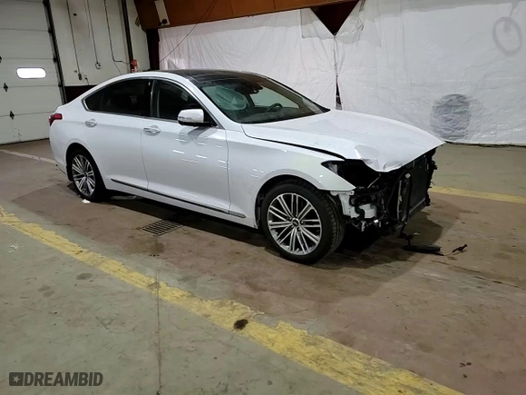 2018 Genesis G80 3.8L with VIN KMHGN4JE0JU256761, listed as a Copart auction lot 87769085 with 86,534 mi miles and Salvage Title. Bid and sale history available at carsss.com. Image 13.