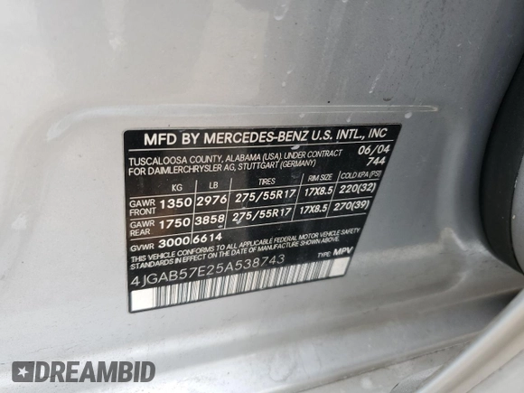 2005 Mercedes-Benz M 350 z VIN 4JGAB57E25A538743, wystawiony jako Copart lot #51050965 z przebiegiem 130 204 mil mil oraz Szkoda całkowita • Salvage title. Historia ofert i sprzedaży dostępna na DreamBid. Obrazek 13.