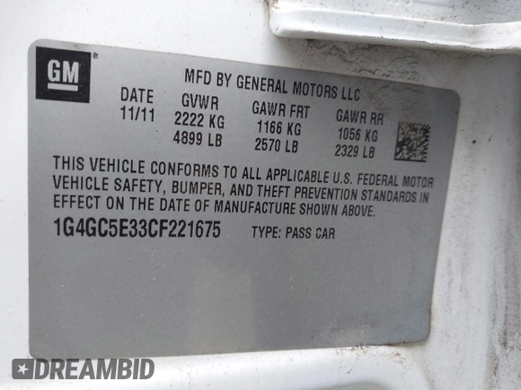 2012 Buick LaCrosse Leather with VIN 1G4GC5E33CF221675, listed as a IAAI auction lot 42425068 with 105,277 mi miles and . Bid and sale history available at DreamBid. Image 9.