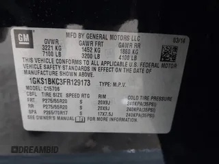 2015 GMC Yukon SLT with VIN 1GKS1BKC3FR129173, listed as a IAAI auction lot 41795585 with 97,893 mi miles. Bid and sale history available at carsss.com. Image 9.