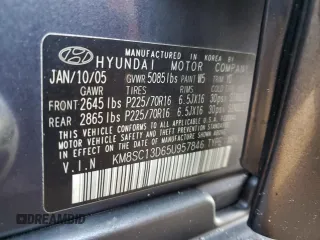 2005 Hyundai Santa Fe GLS with VIN KM8SC13D65U957846, listed as a Copart auction lot 77073824 with 51,485 mi miles and Non Repairable. Bid and sale history available at carsss.com. Image 13.