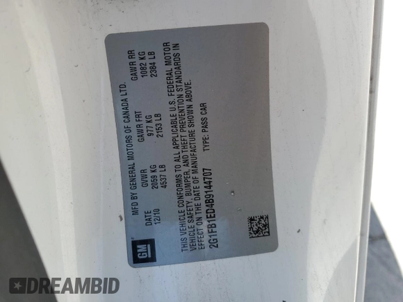 2011 Chevrolet Camaro 1LT с VIN 2G1FB1ED4B9144707, выставлен на аукционе Copart как лот 57532445 с пробегом 214 229 миль миль и Списание • Salvage title. История ставок и продаж доступна на DreamBid. Изображение 12.