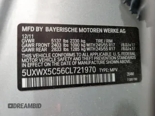 2012 BMW X3 28i with VIN 5UXWX5C56CL721970, listed as a Copart auction lot 51210875 with 125,661 mi miles and Salvage Title. Bid and sale history available at DreamBid. Image 13.