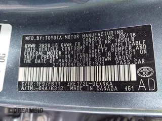 2019 Toyota Corolla L with VIN 2T1BURHEXKC161921, listed as a IAAI auction lot 42054835 with 41,172 mi miles. Bid and sale history available at carsss.com. Image 9.