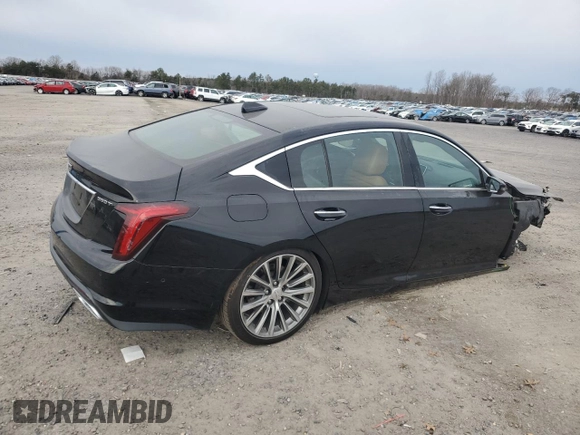 2020 Cadillac CT5 Premium Luxury with VIN 1G6DN5RK5L0151850, listed as a Copart auction lot 43774695 with 44,729 mi miles and Salvage Title. Bid and sale history available at DreamBid. Image 3.
