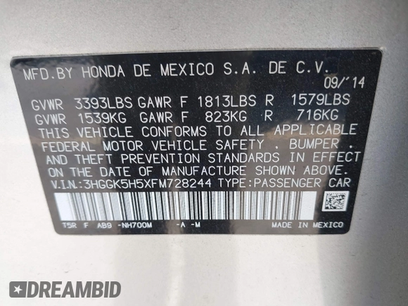 2015 Honda Fit LX с VIN 3HGGK5H5XFM728244, выставлен на аукционе IAAI как лот 42428993 с пробегом 72 258 миль миль и . История ставок и продаж доступна на DreamBid. Изображение 9.