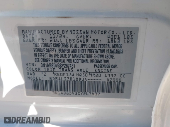 2025 Nissan Sentra SR с VIN 3N1AB8DV3SY267437, выставлен на аукционе IAAI как лот 42531663 с пробегом 11 954 миль миль и . История ставок и продаж доступна на DreamBid. Изображение 9.