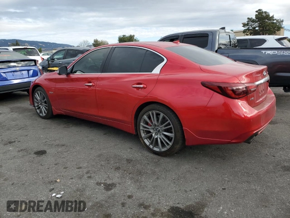2018 Infiniti Q50 Red Sport 400 with VIN JN1FV7AR6JM481502, listed as a Copart auction lot 79382084 with 74,095 mi miles and Salvage title. Bid and sale history available at DreamBid. Image 2.