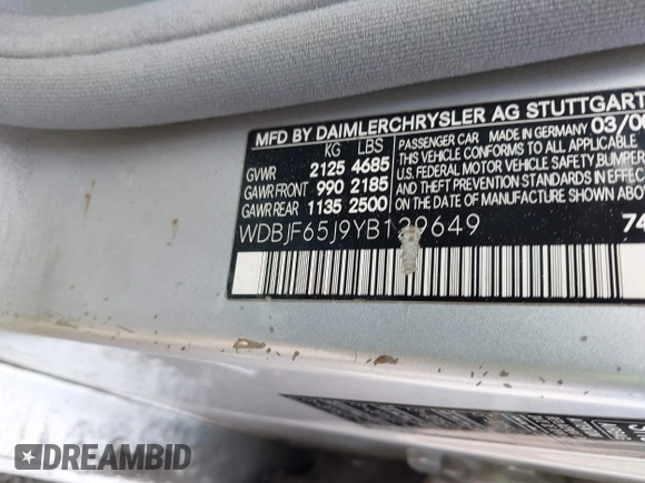 2000 Mercedes-Benz E 320 with VIN WDBJF65J9YB129649, listed as a IAAI auction lot 42020958 with 192,622 mi miles and . Bid and sale history available at DreamBid. Image 9.