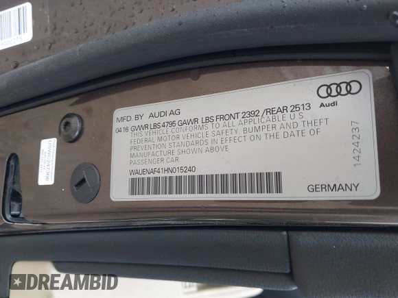 2017 Audi A4 Premium Plus z VIN WAUENAF41HN015240, wystawiony jako IAAI lot #42199989 z przebiegiem 102 683 mil mil oraz . Historia ofert i sprzedaży dostępna na DreamBid. Obrazek 9.