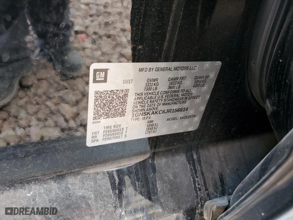 2018 Chevrolet Tahoe LS with VIN 1GNSKAKC6JR156614, listed as a Copart auction lot 44803535 with 108,804 mi miles and Salvage Title. Bid and sale history available at carsss.com. Image 13.