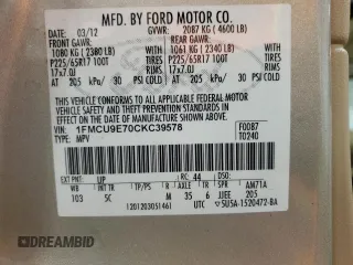 2012 Ford Escape Limited with VIN 1FMCU9E70CKC39578, listed as a Copart auction lot 55718235 with 151,790 mi miles and Clean Title. Bid and sale history available at carsss.com. Image 13.