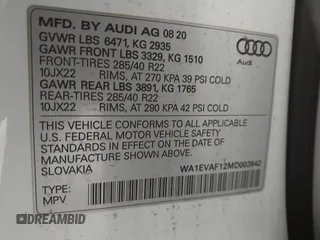 2021 Audi Q8 Premium Plus z VIN WA1EVAF12MD003942, wystawiony jako IAAI lot #41369581 z przebiegiem 39 792 mil mil oraz . Historia ofert i sprzedaży dostępna na DreamBid. Obrazek 9.