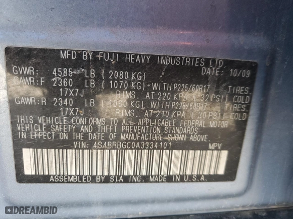 2010 Subaru Outback Prem All-Weathr/Pwr Moon with VIN 4S4BRBGC0A3334101, listed as a Copart auction lot 45976995 with 139,771 mi miles and Salvage Title. Bid and sale history available at carsss.com. Image 12.