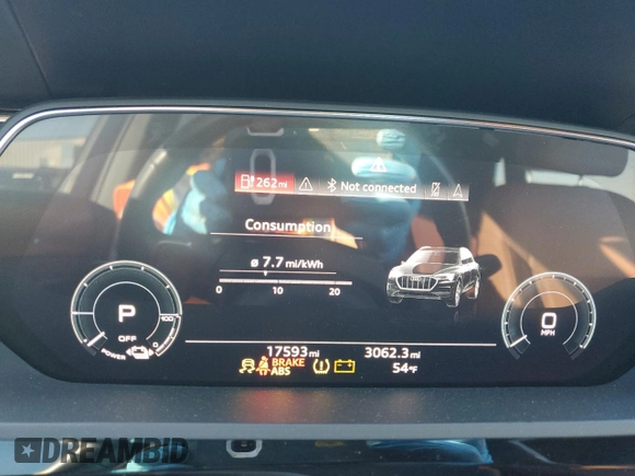 2021 Audi e-tron Prestige with VIN WA1VABGE3MB027942, listed as a Copart auction lot 40094494 with 17,593 mi miles and . Bid and sale history available at DreamBid. Image 9.