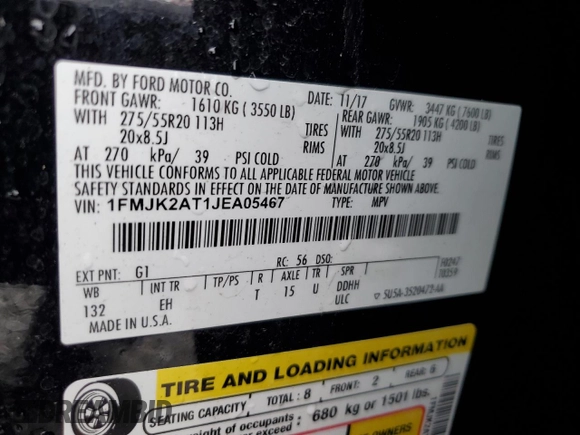 2018 Ford Expedition Max Limited z VIN 1FMJK2AT1JEA05467, wystawiony jako Copart lot #49307545 z przebiegiem 71 477 mil mil oraz Szkoda całkowita • Salvage title. Historia ofert i sprzedaży dostępna na DreamBid. Obrazek 14.