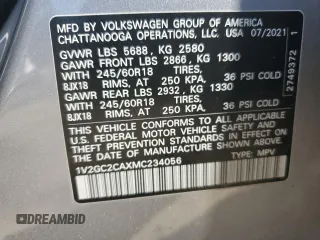 2021 Volkswagen Atlas S with VIN 1V2GC2CAXMC234056, listed as a Copart auction lot 67845224 with 75,937 mi miles and Salvage title. Bid and sale history available at DreamBid. Image 15.