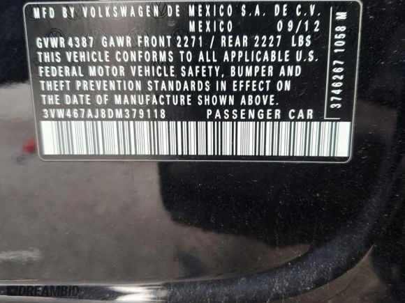 2013 Volkswagen GLI Autobahn with VIN 3VW467AJ8DM379118, listed as a Copart auction lot 82892314 with 84,458 mi miles and Salvage Title. Bid and sale history available at carsss.com. Image 14.