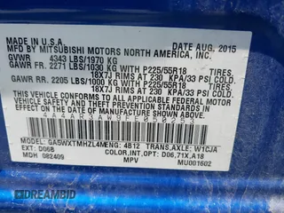 2015 Mitsubishi Outlander ES z VIN 4A4AR3AW9FE050253, wystawiony jako IAAI lot #42470828 z przebiegiem 91 875 mil mil oraz . Historia ofert i sprzedaży dostępna na DreamBid. Obrazek 9.