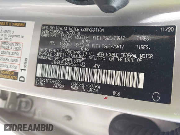2021 Toyota 4Runner SR5 с VIN JTEMU5JR6M5885762, выставлен на аукционе IAAI как лот 42023275 с пробегом 113 140 миль миль и . История ставок и продаж доступна на DreamBid. Изображение 9.