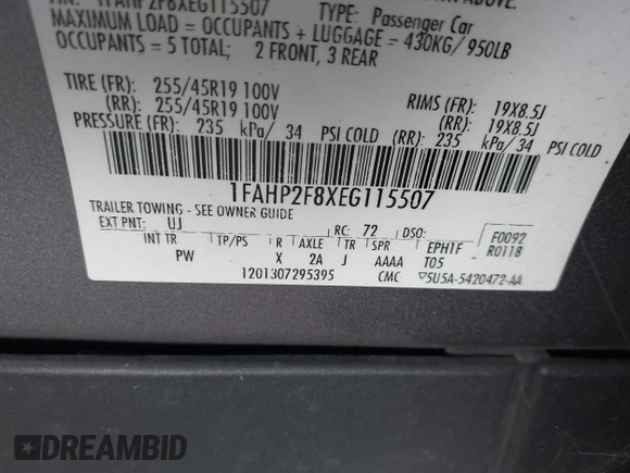 2014 Ford Taurus Limited with VIN 1FAHP2F8XEG115507, listed as a IAAI auction lot 42479603 with 160,986 mi miles and . Bid and sale history available at DreamBid. Image 9.