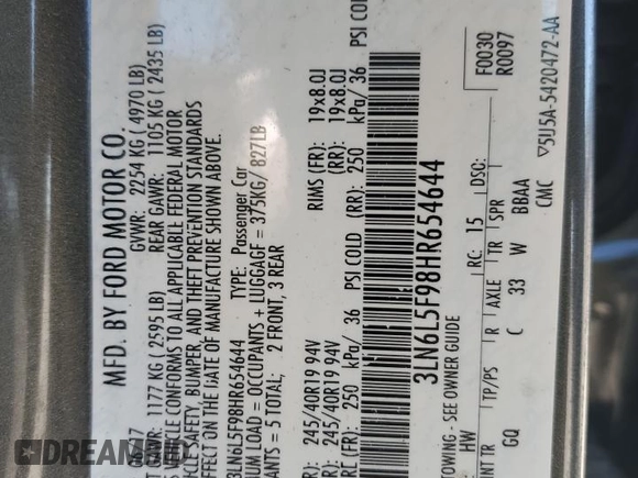 2017 Lincoln MKZ Reserve z VIN 3LN6L5F98HR654644, wystawiony jako Copart lot #52535245 z przebiegiem 135 828 mil mil oraz Szkoda całkowita • Salvage title. Historia ofert i sprzedaży dostępna na DreamBid. Obrazek 12.