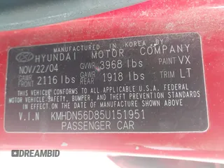 2005 Hyundai Elantra GLS с VIN KMHDN56D85U151951, выставлен на аукционе IAAI как лот 41903925 с пробегом 246 891 миль миль и . История ставок и продаж доступна на DreamBid. Изображение 9.