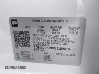 2022 Chevrolet Traverse RS z VIN 1GNEVJKW9NJ189416, wystawiony jako IAAI lot #42123689 z przebiegiem 52 102 mil mil oraz . Historia ofert i sprzedaży dostępna na DreamBid. Obrazek 9.