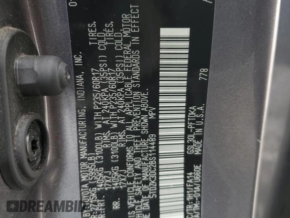 2011 Toyota Sienna with VIN 5TDZK3DC2BS114489, listed as a Copart auction lot 57773685 with 177,147 mi miles and Salvage title. Bid and sale history available at DreamBid. Image 13.