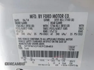 2014 Ford F-150 XL z VIN 1FTFW1CFXEFC26453, wystawiony jako IAAI lot #41490458 z przebiegiem 79 853 mil mil oraz . Historia ofert i sprzedaży dostępna na DreamBid. Obrazek 9.